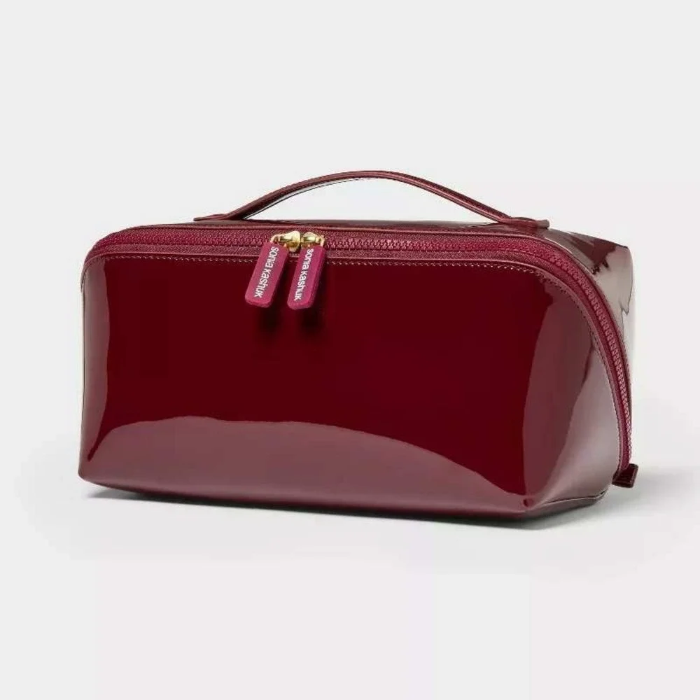 Sonia Kashuk Makeup Bag Women OS Burgundy Patent Travel Toiletry Case NWT